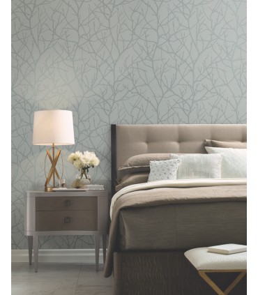 MD7123 - Blue and Silver Trees Silhouette Wallpaper- Modern Metals 2