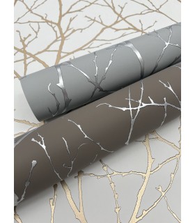 MD7126 - White and Gold Trees Silhouette Wallpaper- Modern Metals 2