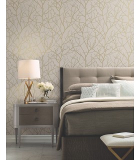 MD7122 - Beige and Gold Trees Silhouette Wallpaper- Modern Metals 2