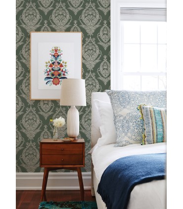 4120-26821 - Arlie Evergreen Botanical Damask Wallpaper-Middleton by A Street
