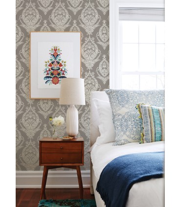 4120-26816 - Arlie Grey Botanical Damask Wallpaper-Middleton by A Street