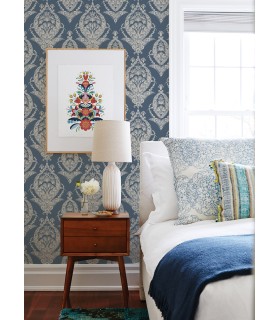 4120-26817 - Arlie Indigo Botanical Damask Wallpaper-Middleton by A Street
