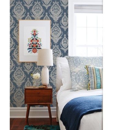 4120-26817 - Arlie Indigo Botanical Damask Wallpaper