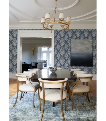 4120-26817 - Arlie Indigo Botanical Damask Wallpaper-Middleton by A Street