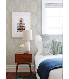 4120-26818 - Arlie Light Grey Botanical Damask Wallpaper-Middleton by A Street