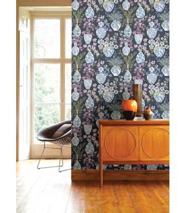 4120-72004 - Harper Charcoal Floral Vase Wallpaper-Middleton by A Street