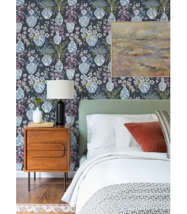 4120-72004 - Harper Charcoal Floral Vase Wallpaper-Middleton by A Street