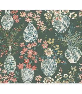 4120-72000 - Harper Green Floral Vase Wallpaper-Middleton by A Street