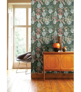 4120-72000 - Harper Green Floral Vase Wallpaper-Middleton by A Street