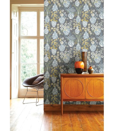 4120-72003 - Harper Grey Floral Vase Wallpaper-Middleton by A Street