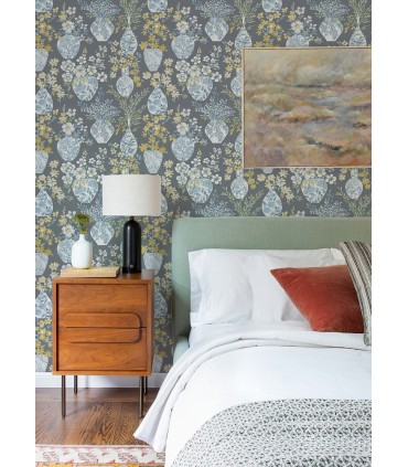 4120-72003 - Harper Grey Floral Vase Wallpaper-Middleton by A Street