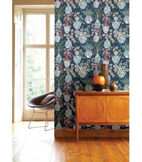 4120-72001 - Harper Teal Floral Vase Wallpaper-Middleton by A Street