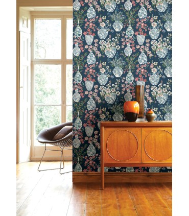 4120-72001 - Harper Teal Floral Vase Wallpaper-Middleton by A Street