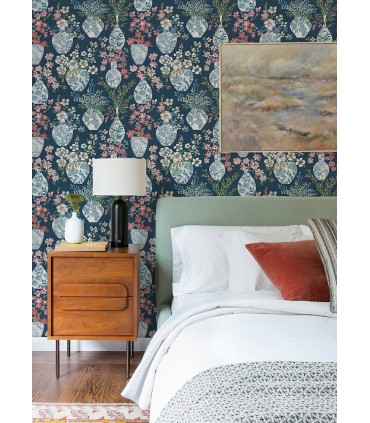 4120-72001 - Harper Teal Floral Vase Wallpaper-Middleton by A Street