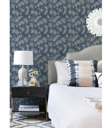 4120-26822 - Maeve Dark Blue Jacobean Trail Wallpaper-Middleton by A Street