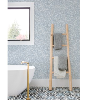 4120-26039 - Periwinkle Blue Textured Floral Wallpaper-Middleton by A Street