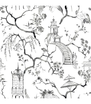 4120-26809 - Serena Charcoal Chinoiserie Wallpaper-Middleton by A Street