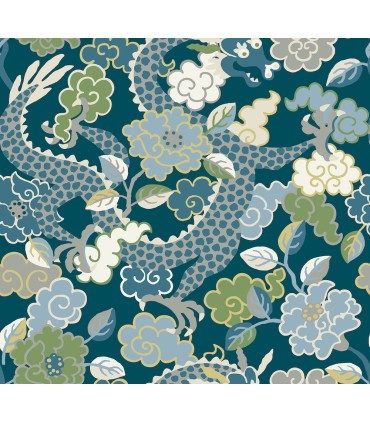4120-72008 - Yanci Teal Dragon Wallpaper-Middleton by A Street