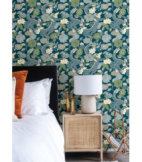 4120-72008 - Yanci Teal Dragon Wallpaper-Middleton by A Street