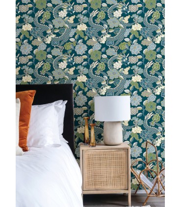 4120-72008 - Yanci Teal Dragon Wallpaper-Middleton by A Street