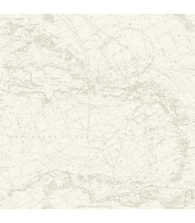 4071-71057 - Charts Taupe Nautical Chart Wallpaper-Blue Heron