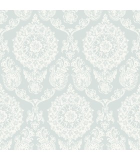 4071-71023 - Helm Damask Aqua Floral Medallion Wallpaper-Blue Heron