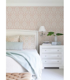 4071-71022 - Helm Damask Blush Floral Medallion Wallpaper-Blue Heron