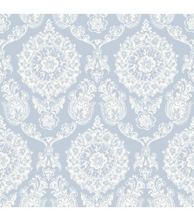 4071-71019 - Helm Damask Blue Floral Medallion Wallpaper-Blue Heron
