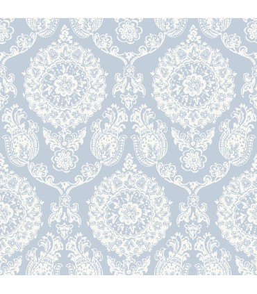 4071-71019 - Helm Damask Blue Floral Medallion Wallpaper-Blue Heron