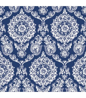 4071-71018 - Helm Damask Navy Floral Medallion Wallpaper-Blue Heron