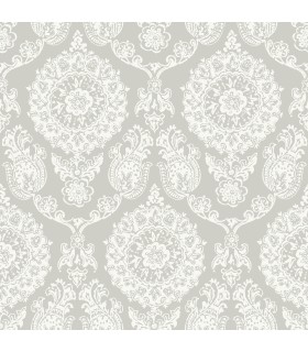 4071-71020 - Helm Damask Taupe Floral Medallion Wallpaper-Blue Heron