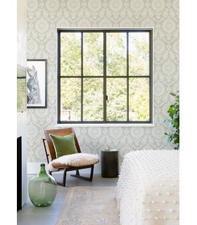 4071-71020 - Helm Damask Taupe Floral Medallion Wallpaper-Blue Heron