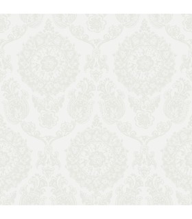 4071-71021 - Helm Damask White Floral Medallion Wallpaper-Blue Heron