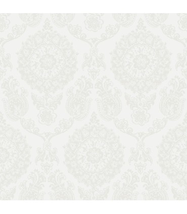 4071-71021 - Helm Damask White Floral Medallion Wallpaper-Blue Heron