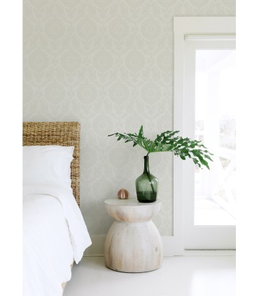 4071-71021 - Helm Damask White Floral Medallion Wallpaper-Blue Heron