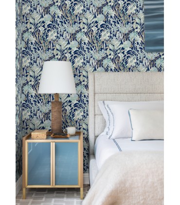 4071-71001 - Kelp Garden Navy Tropical Reef Wallpaper-Blue Heron