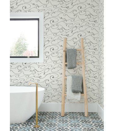 4071-71008 - Kuroshio Charcoal Ocean Wave Wallpaper-Blue Heron