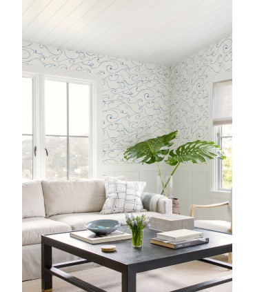 4071-71005 - Kuroshio Light Blue Ocean Wave Wallpaper-Blue Heron