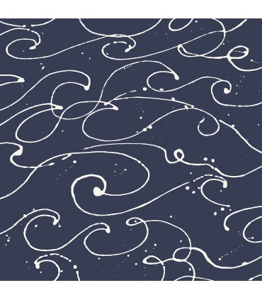 4071-71004 - Kuroshio Navy Ocean Wave Wallpaper-Blue Heron