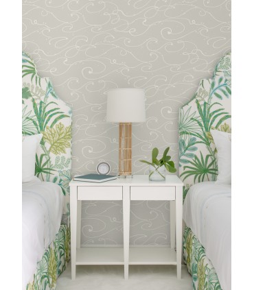 4071-71007 - Kuroshio Taupe Ocean Wave Wallpaper-Blue Heron