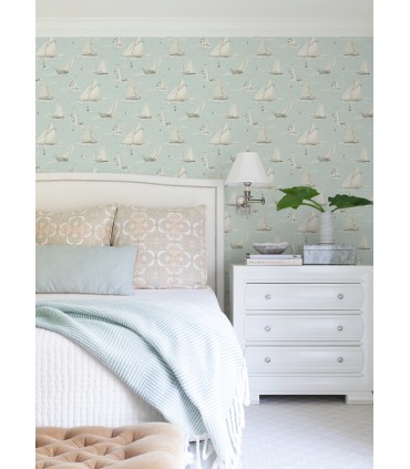 4071-71037 - Leeward Aqua Sailboat Wallpaper-Blue Heron