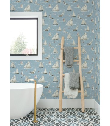 4071-71034 - Leeward Blue Sailboat Wallpaper-Blue Heron