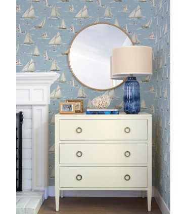 4071-71034 - Leeward Blue Sailboat Wallpaper-Blue Heron