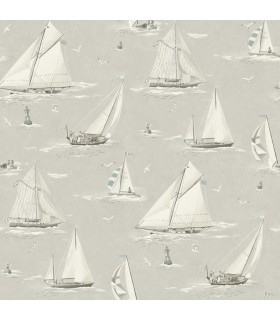 4071-71036 - Leeward Grey Sailboat Wallpaper-Blue Heron