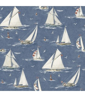 4071-71035 - Leeward Navy Sailboat Wallpaper-Blue Heron