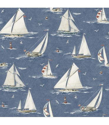 4071-71035 - Leeward Navy Sailboat Wallpaper-Blue Heron