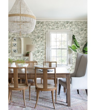 4071-71015 - Manaus Aqua Palm Frond Wallpaper-Blue Heron