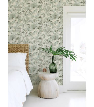 4071-71015 - Manaus Aqua Palm Frond Wallpaper-Blue Heron