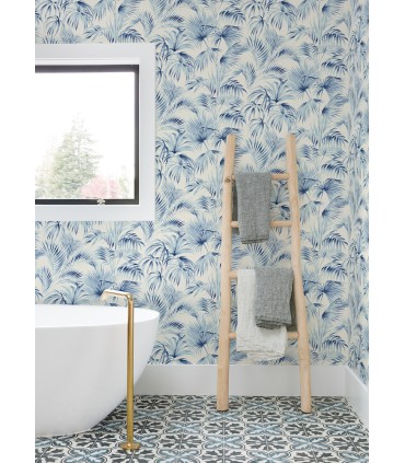 4071-71016 - Manaus Blue Palm Frond Wallpaper-Blue Heron