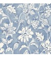 4071-71040 - Plumeria Blue Floral Trail Wallpaper-Blue Heron